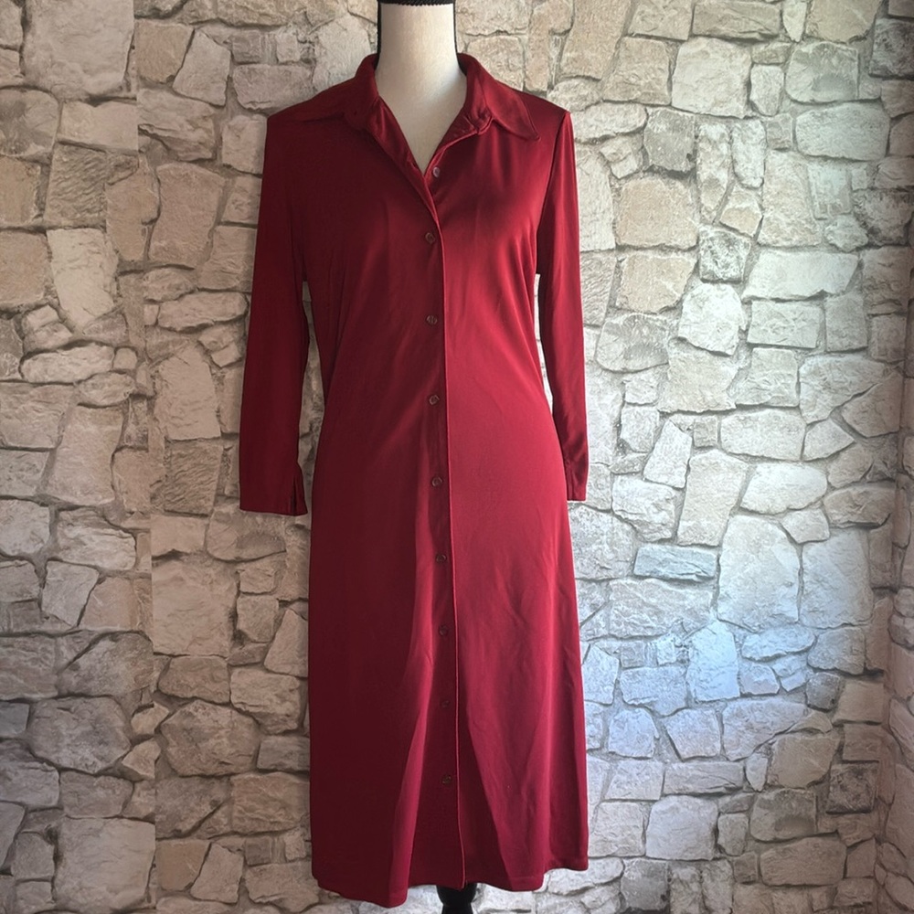 Style & Co Red 3/4 Sleeve Notched Collar Dress